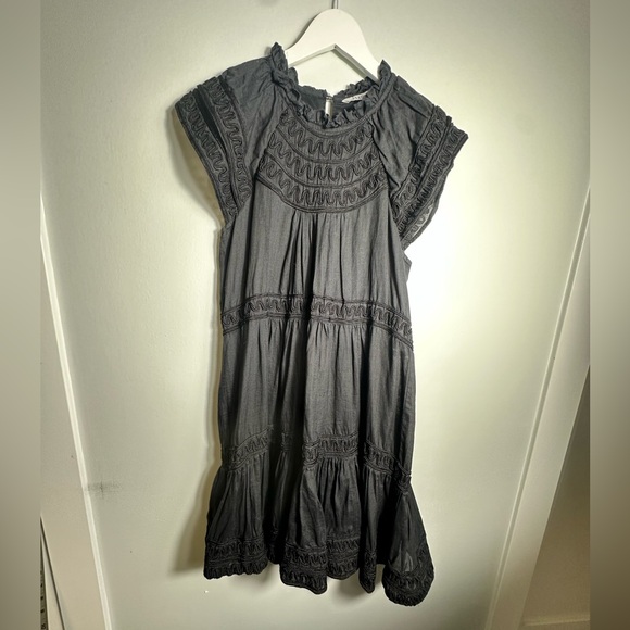 Veronica Beard Keely Cotton Ruffle Tiered Dress- Black - Picture 10 of 17